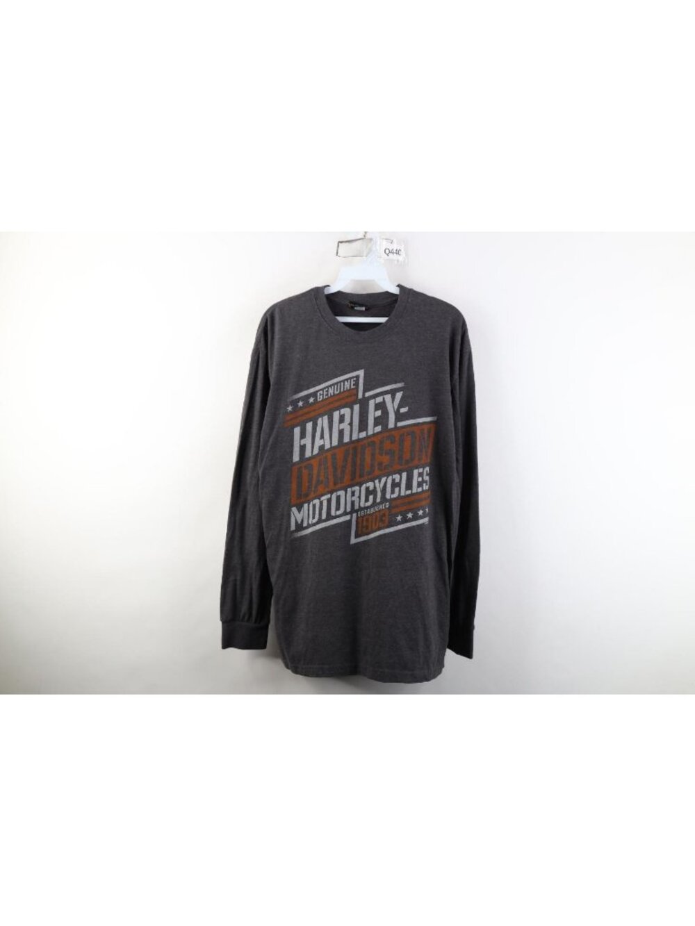 Y2K Harley Davidson Mens Medium Faded Spell Out Long Sleeve T-Shirt Heather Gray